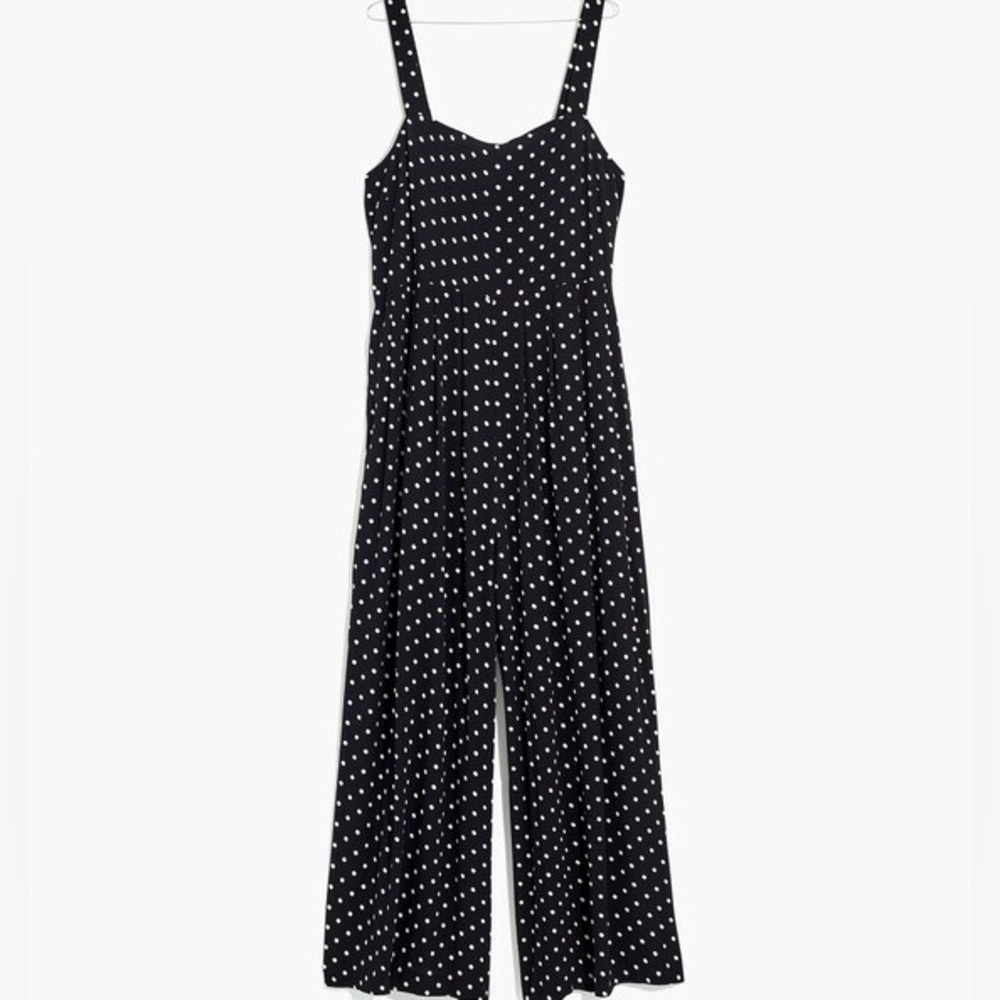 MADEWELL Tank Wide-Leg Jumpsuit in Polka Dot Black & White With Pockets Size 00 - Picture 13 of 13